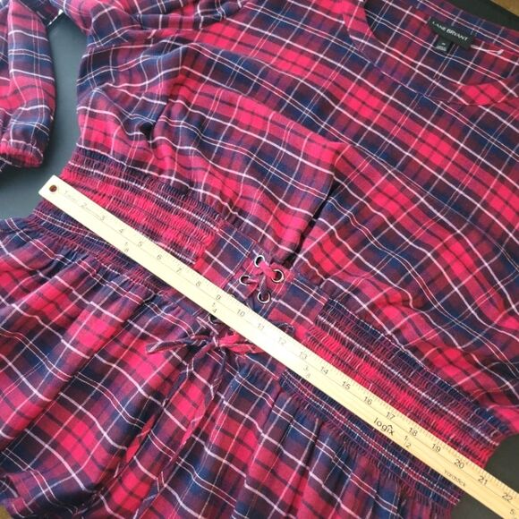 Lane Bryant Red Plaid Corset Tie Up Blouse 26 - Picture 10 of 12